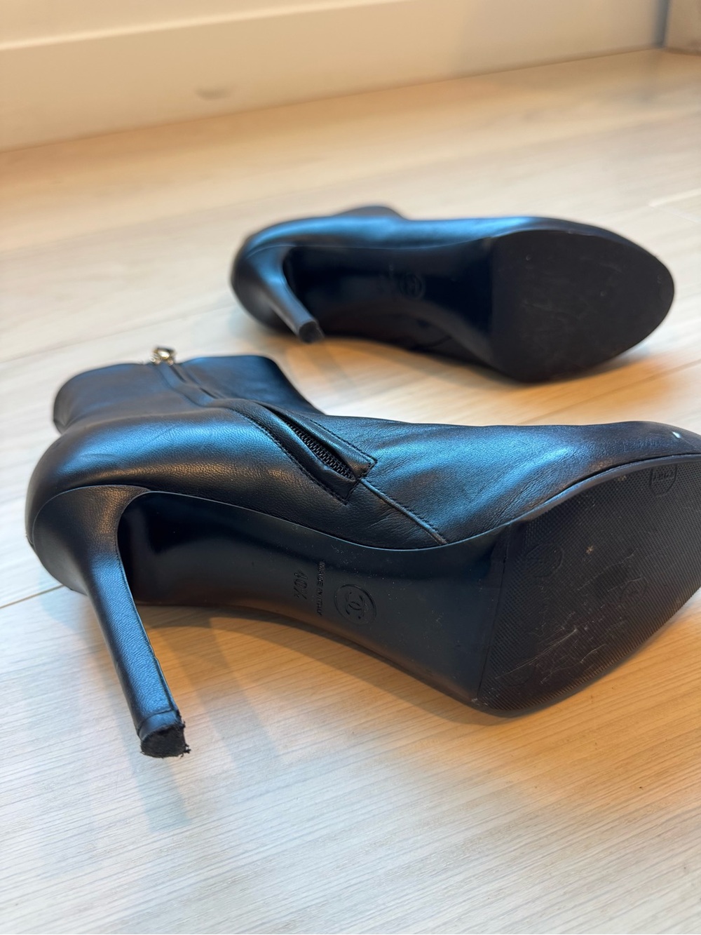 CHANEL Black Leather Platform Ankle Booties 40.5 - Picture 4 of 12